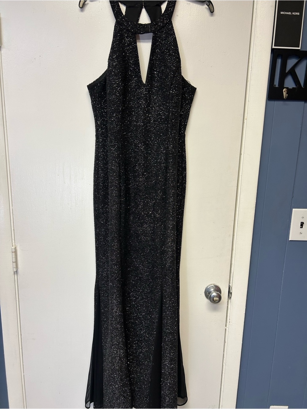 Sleeveless Sparkle Halter Maxi Dress - Black